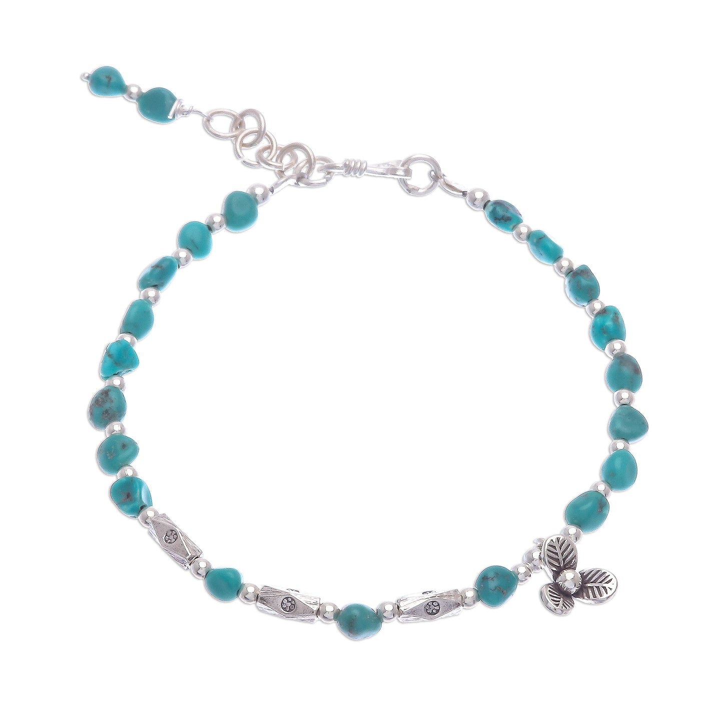 Flower Season 950 and Sterling Silver and Reconstituted Turquoise Bracelet