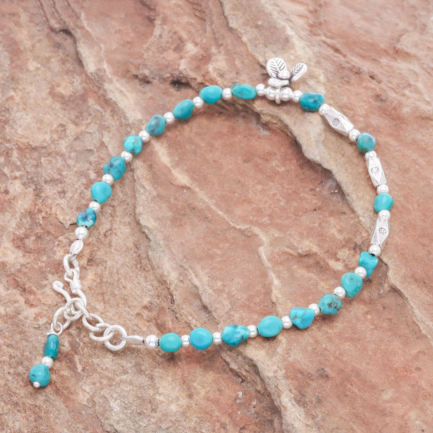 Flower Season 950 and Sterling Silver and Reconstituted Turquoise Bracelet