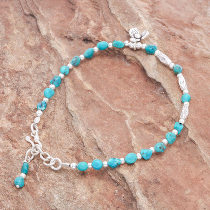 Flower Season 950 and Sterling Silver and Reconstituted Turquoise Bracelet