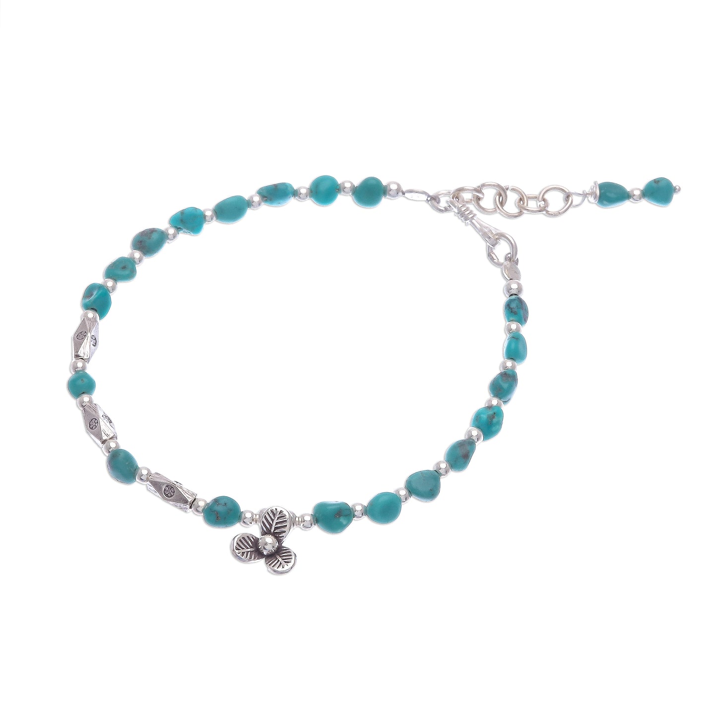 Flower Season 950 and Sterling Silver and Reconstituted Turquoise Bracelet