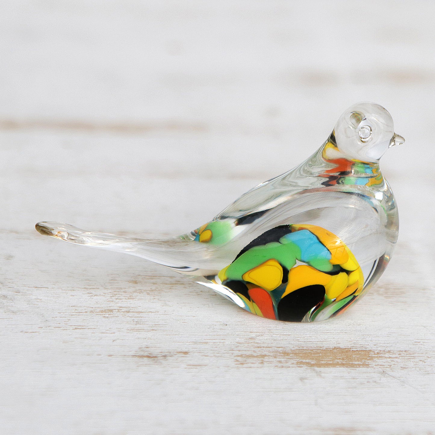 Confetti Canary Handblown Brazilian Colorful Bird Art Glass Paperweight