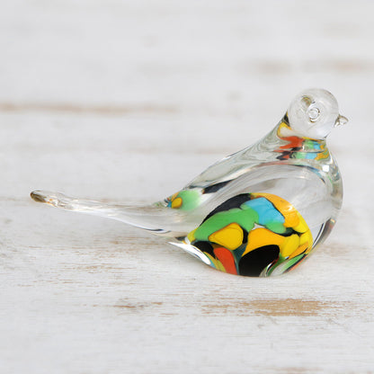 Confetti Canary Handblown Brazilian Colorful Bird Art Glass Paperweight