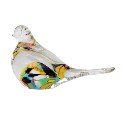 Confetti Canary Handblown Brazilian Colorful Bird Art Glass Paperweight