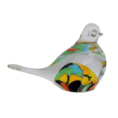 Confetti Canary Handblown Brazilian Colorful Bird Art Glass Paperweight