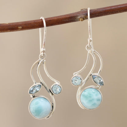 Triple Fascination Blue Topaz and Larimar Dangle Earrings