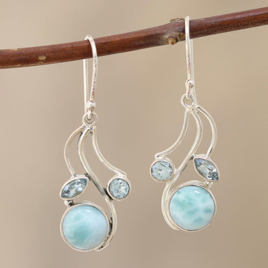 Triple Fascination Blue Topaz and Larimar Dangle Earrings