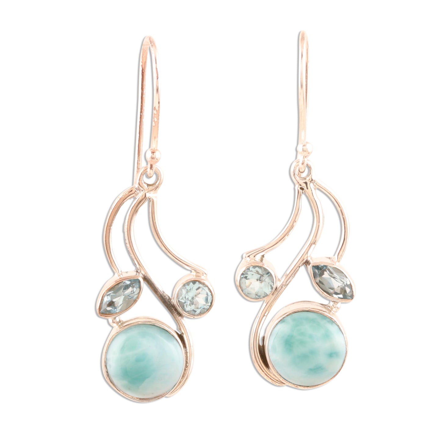 Triple Fascination Blue Topaz and Larimar Dangle Earrings