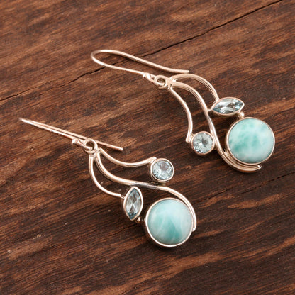 Triple Fascination Blue Topaz and Larimar Dangle Earrings