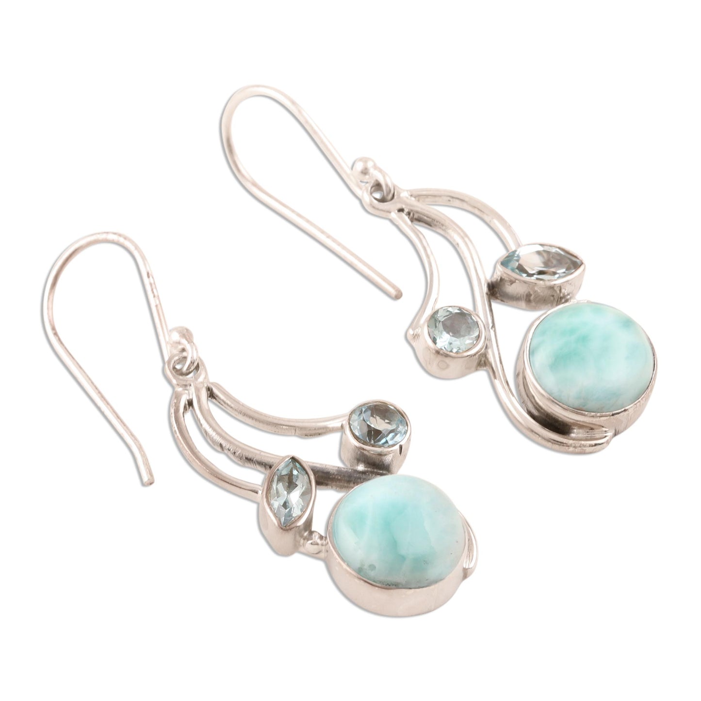 Triple Fascination Blue Topaz and Larimar Dangle Earrings