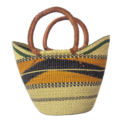 Bawku Pride Raffia Basket Style Beach or Shopping Tote Bag