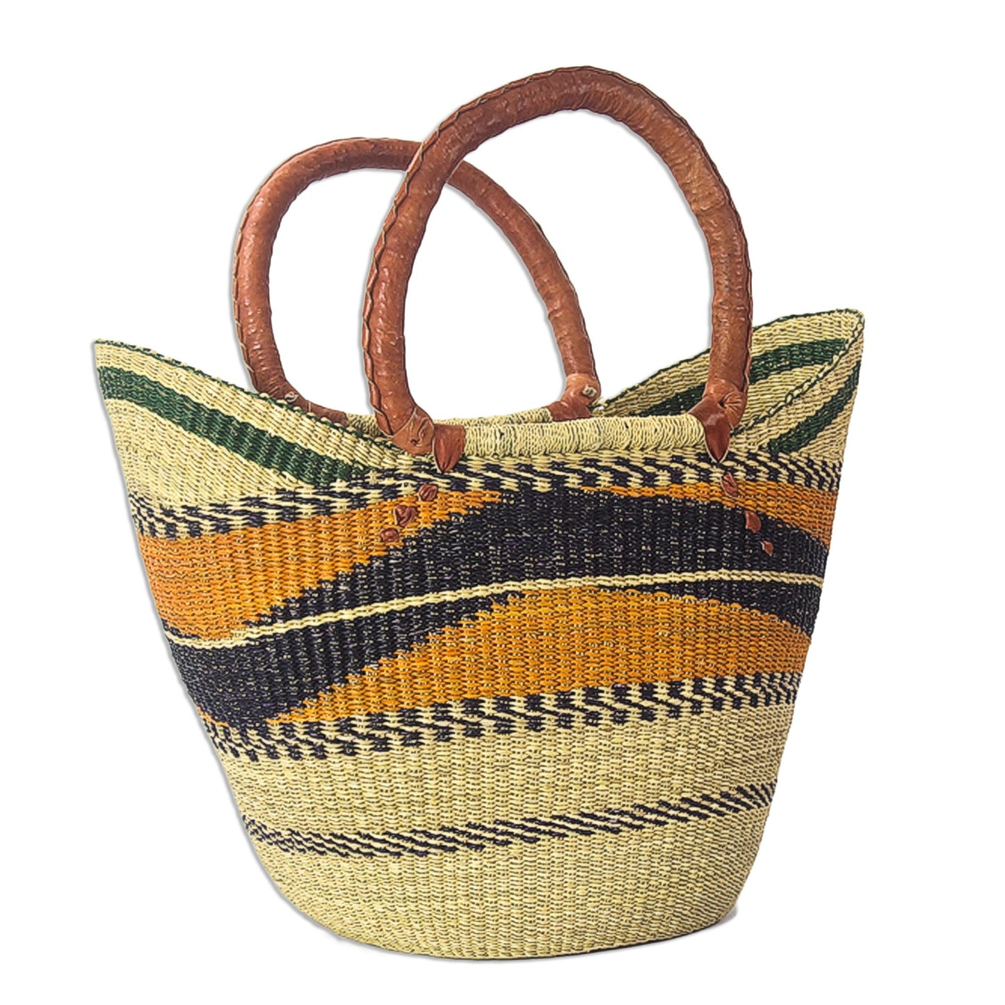 Bawku Pride Raffia Basket Style Beach or Shopping Tote Bag