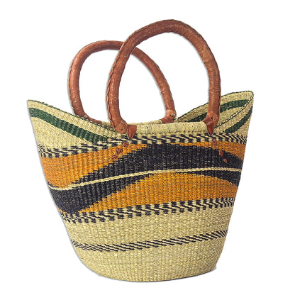 Bawku Pride Raffia Basket Style Beach or Shopping Tote Bag