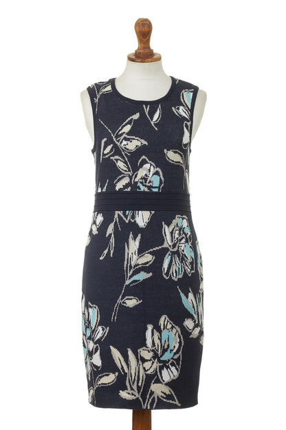 Lima Lady Soft Cotton Jacquard Knit Sheath Dress in Navy Floral