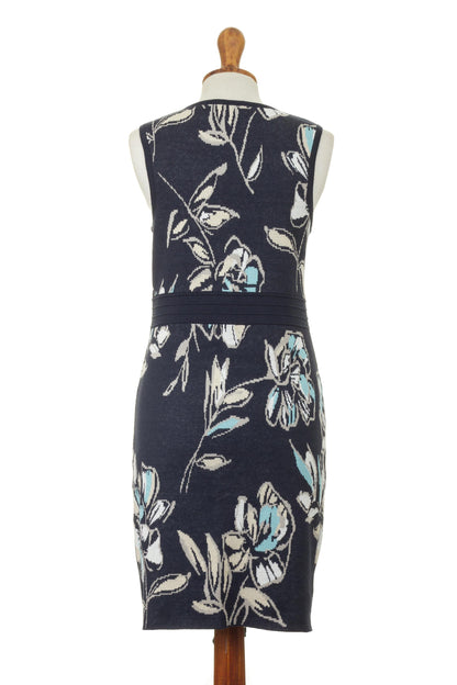 Lima Lady Soft Cotton Jacquard Knit Sheath Dress in Navy Floral