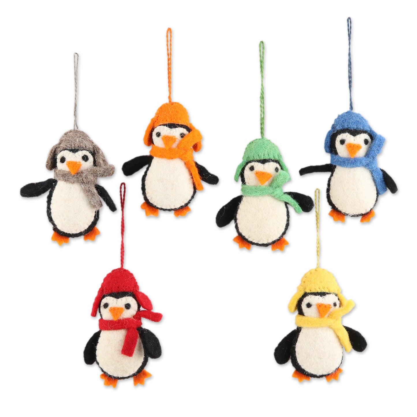 Cozy Penguins Handmade Felted Wool Penguin ornaments (Set of 6)