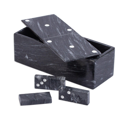 Fascinating Challenge Dark Grey Marble Domino Set with Storage Box (9 Inch)