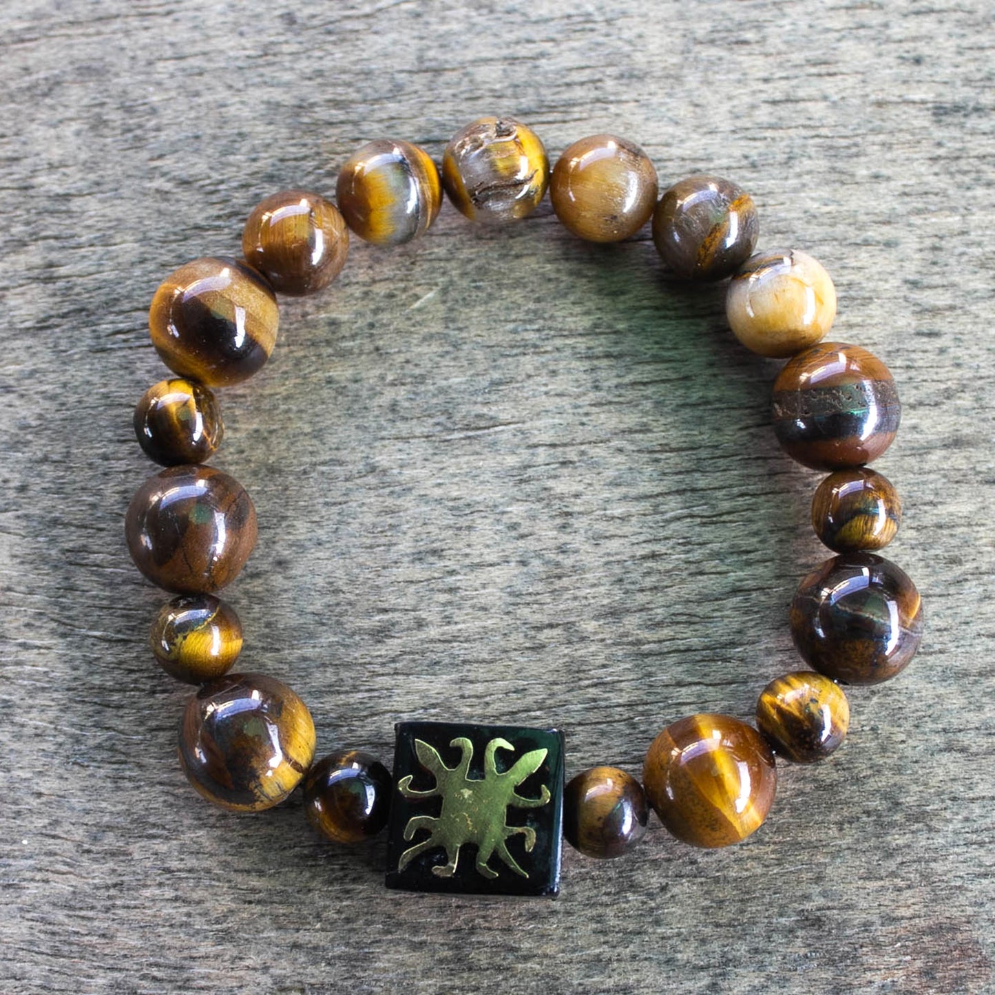 One Destiny Tiger's Eye African Adinkra Unity Bracelet from Ghana