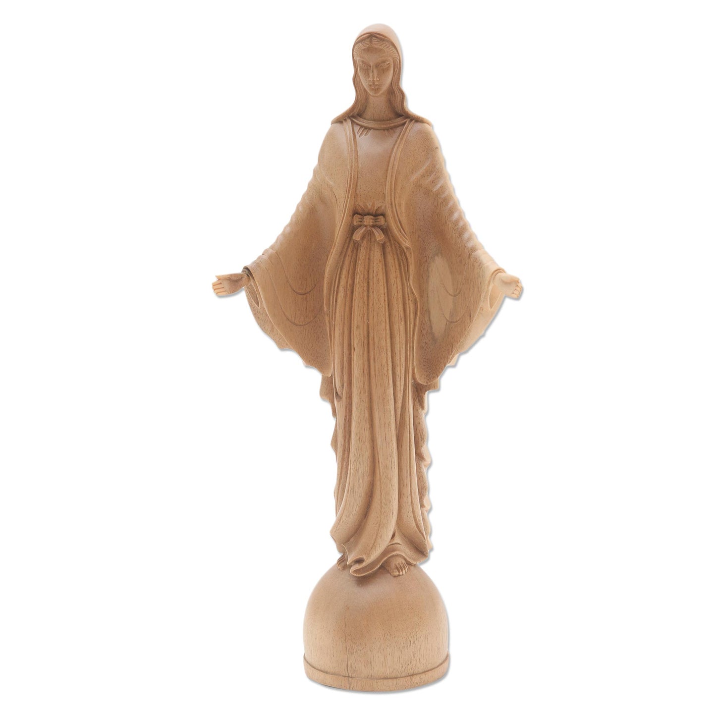 Mother Mary Hand Carved Acacia Wood Mother Mary Christian Sculpture