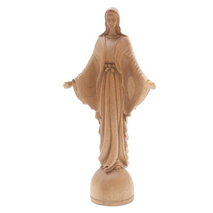 Mother Mary Hand Carved Acacia Wood Mother Mary Christian Sculpture