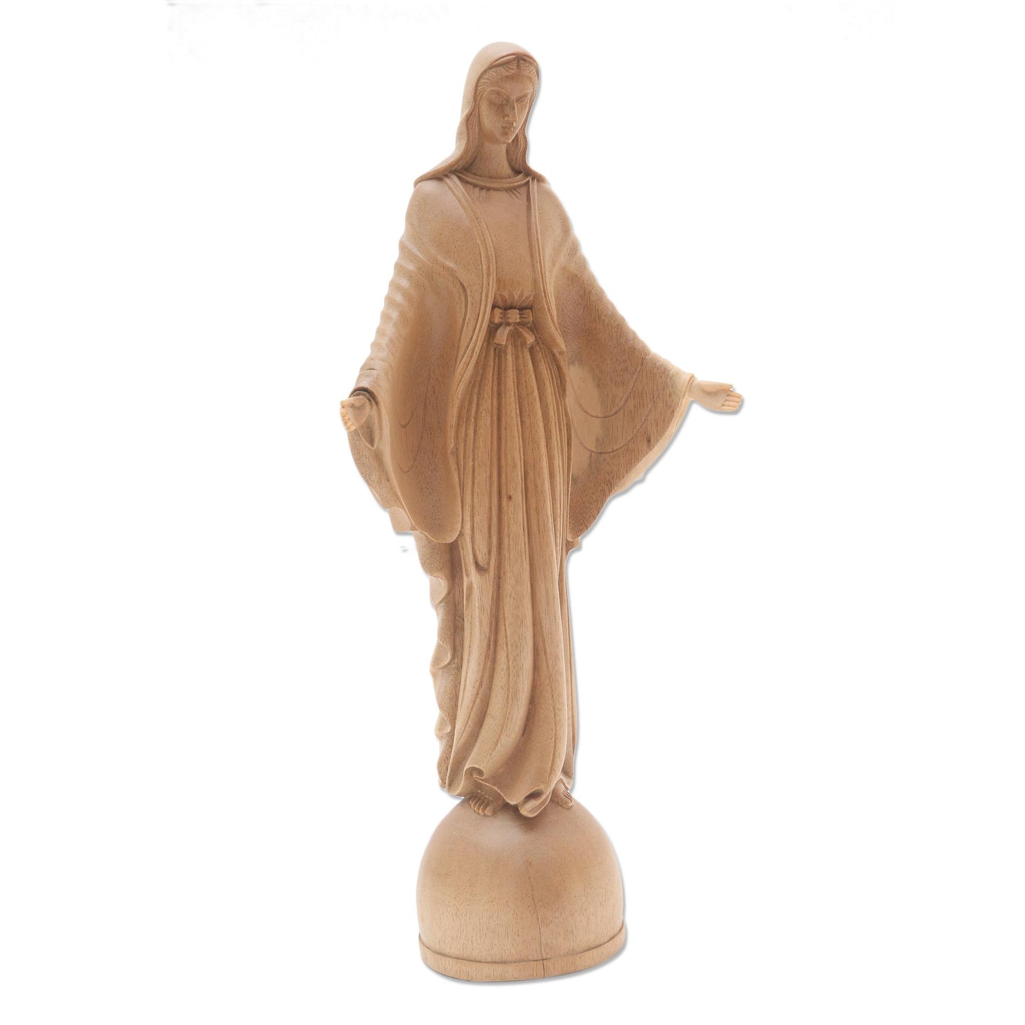 Mother Mary Hand Carved Acacia Wood Mother Mary Christian Sculpture