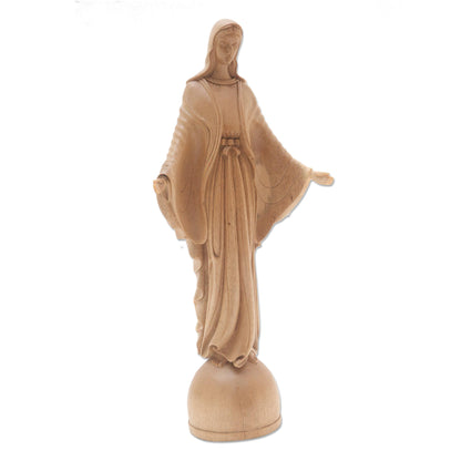 Mother Mary Hand Carved Acacia Wood Mother Mary Christian Sculpture