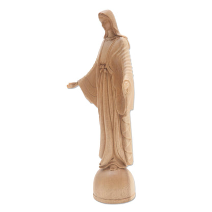 Mother Mary Hand Carved Acacia Wood Mother Mary Christian Sculpture