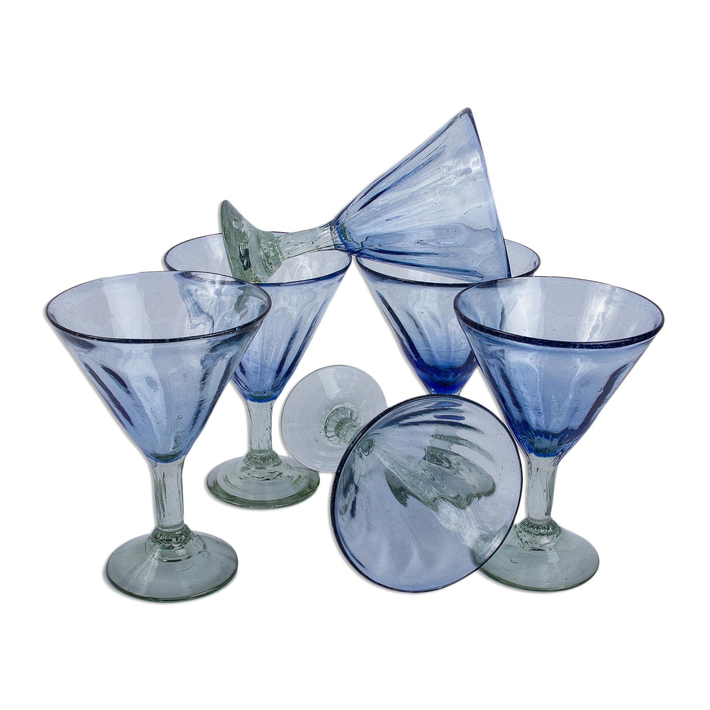 Fiesta Azul Hand Blown Blue Martini Glasses from Mexico (Set of 6)