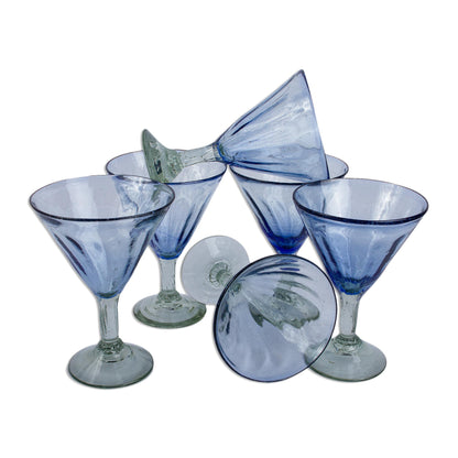 Fiesta Azul Hand Blown Blue Martini Glasses from Mexico (Set of 6)