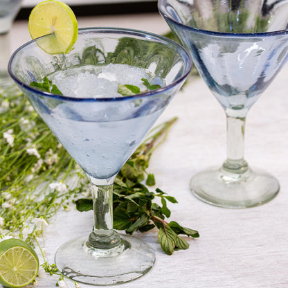 Fiesta Azul Hand Blown Blue Martini Glasses from Mexico (Set of 6)