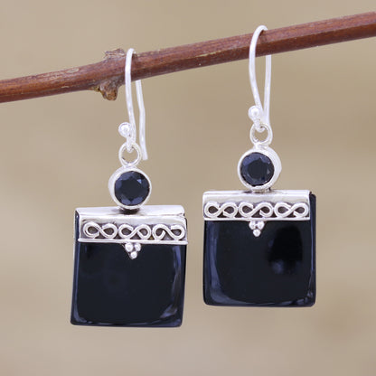 Glory in Black Black Onyx and Silver Dangle Earrings