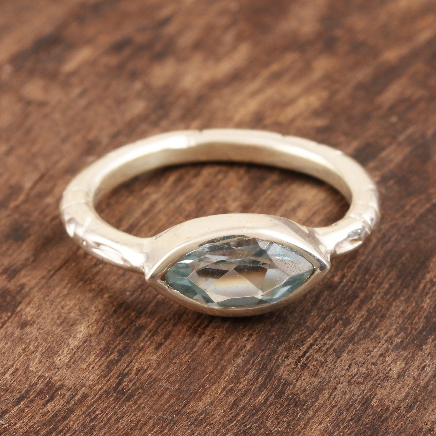 Delicate Eye Marquise Cut Blue Topaz Ring from India