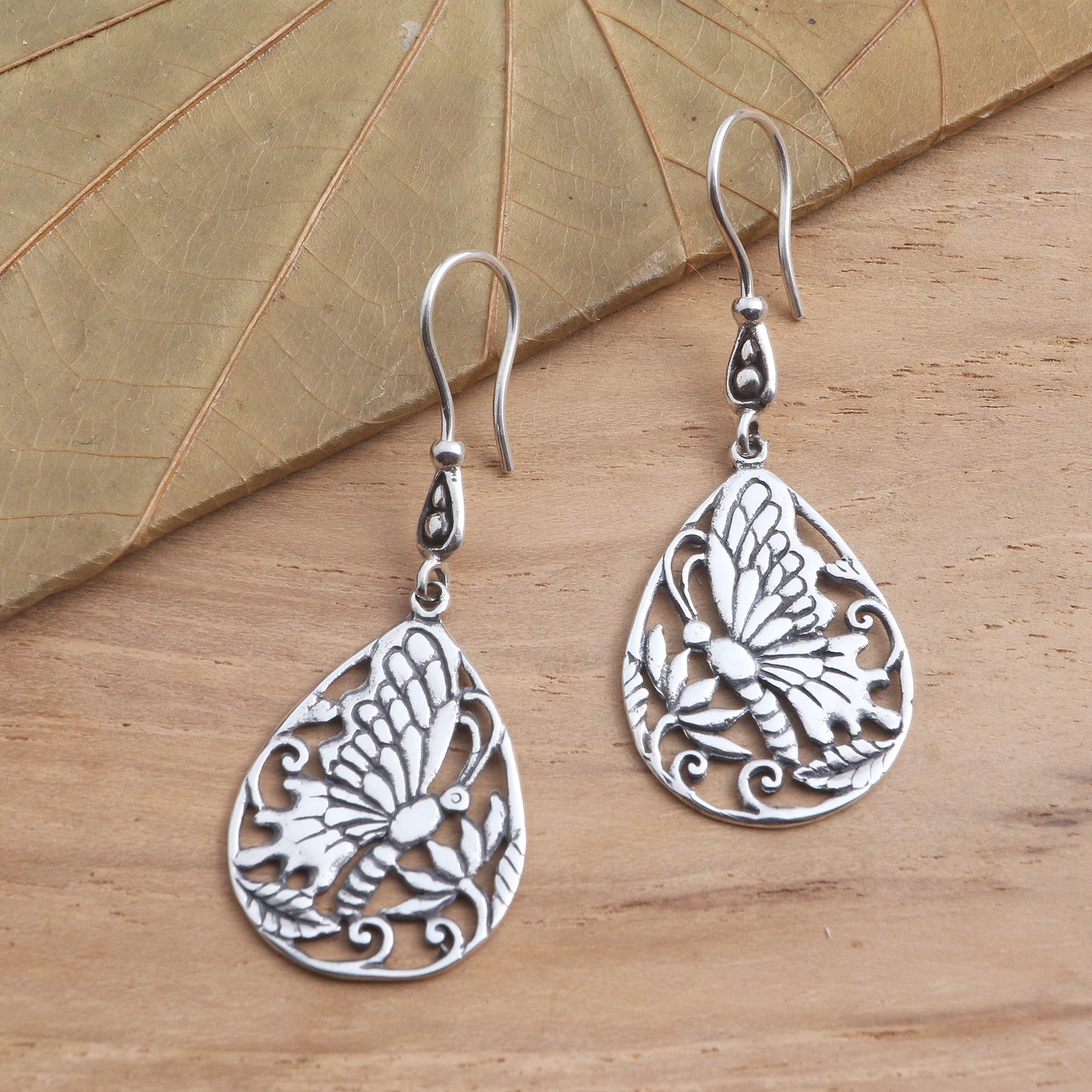 Butterfly Breeze Handmade Silver Butterfly Dangle Earrings