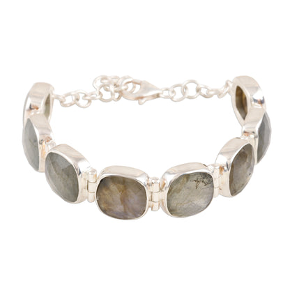 Dazzling Allure Square Faceted Labradorite Bracelet Set in Sterling Silver