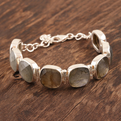 Dazzling Allure Square Faceted Labradorite Bracelet Set in Sterling Silver