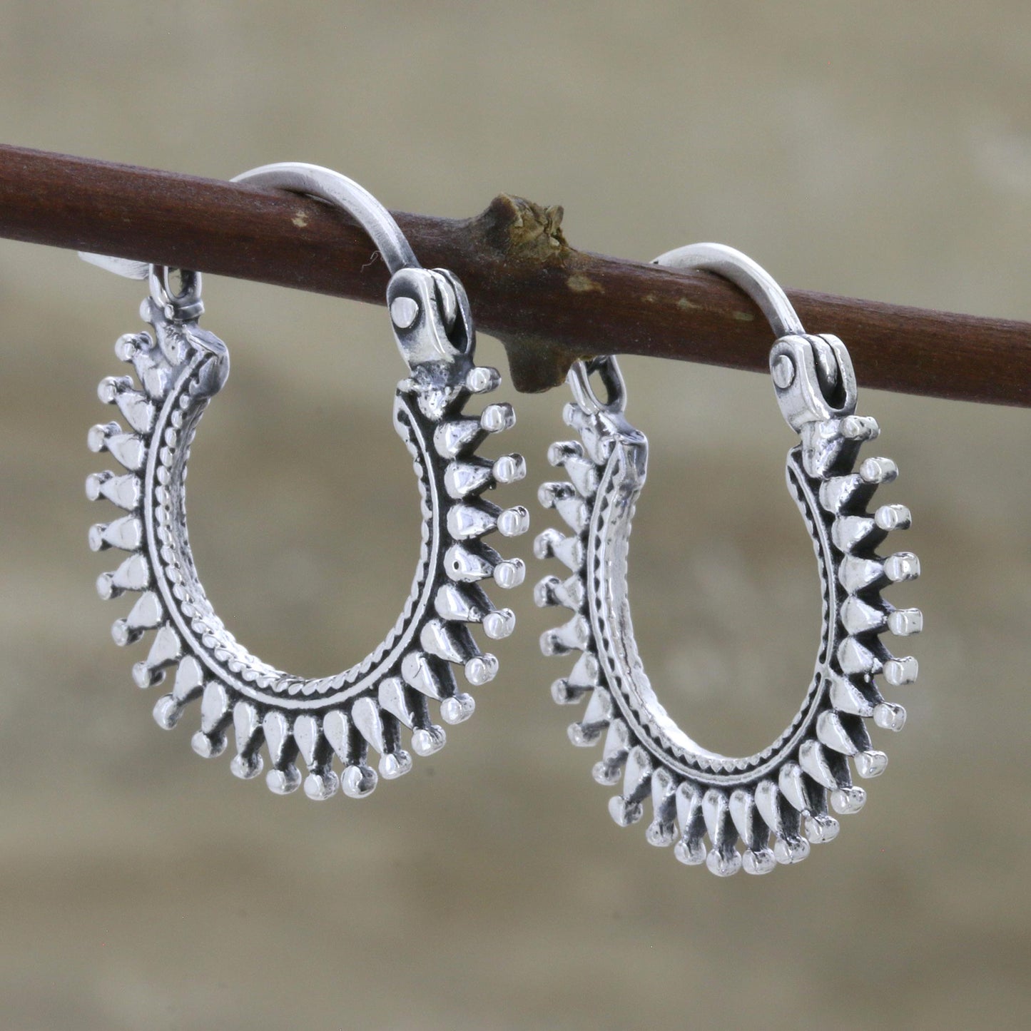 Bright Rays Handmade Sterling Silver Hoop Earrings