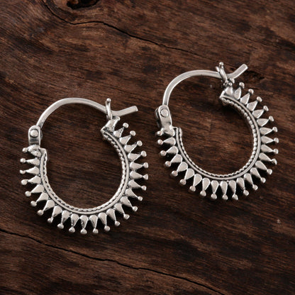 Bright Rays Handmade Sterling Silver Hoop Earrings