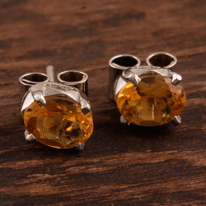 Scintillate Citrine Birthstone Stud Earrings from India