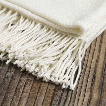 White Andean Textures Textured White Alpaca Acrylic Blend Throw Blanket from Peru