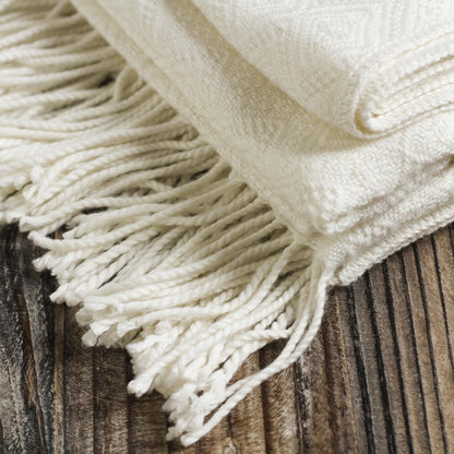 White Andean Textures Textured White Alpaca Acrylic Blend Throw Blanket from Peru