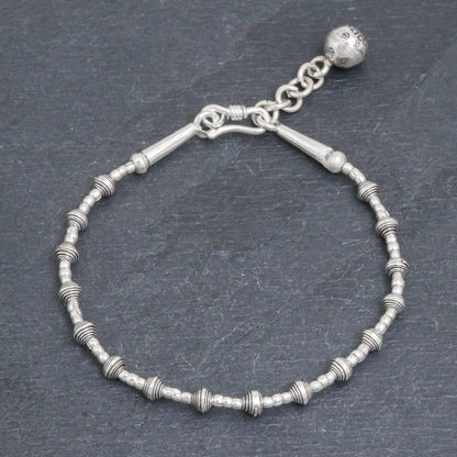 Flower Ball Silver Link Bracelet with Extender Chain from Thailand