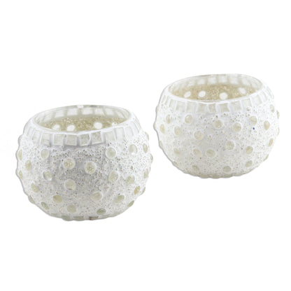 Starlit Night Handmade Tealight Candleholders with Glass Mosaic (Pair)