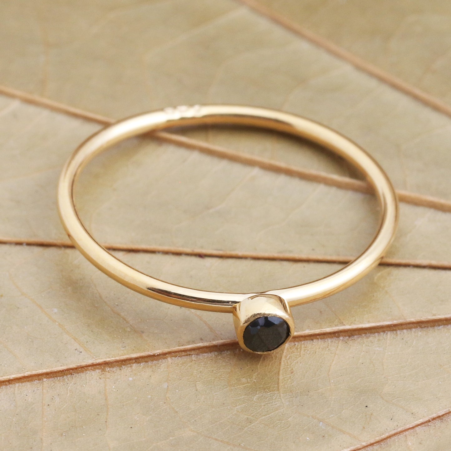 Subtly Sweet Onyx Solitaire Ring in 18k Gold Plated Sterling Silver