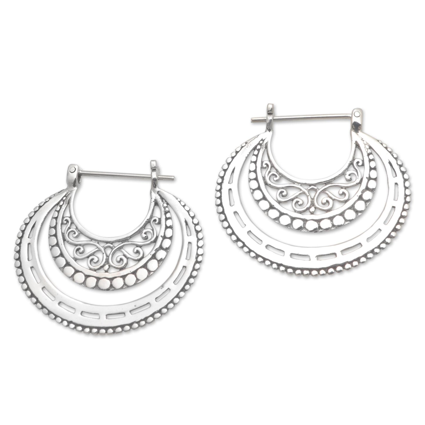 Amazing Curves Balinese Sterling Silver Hoop Earrings