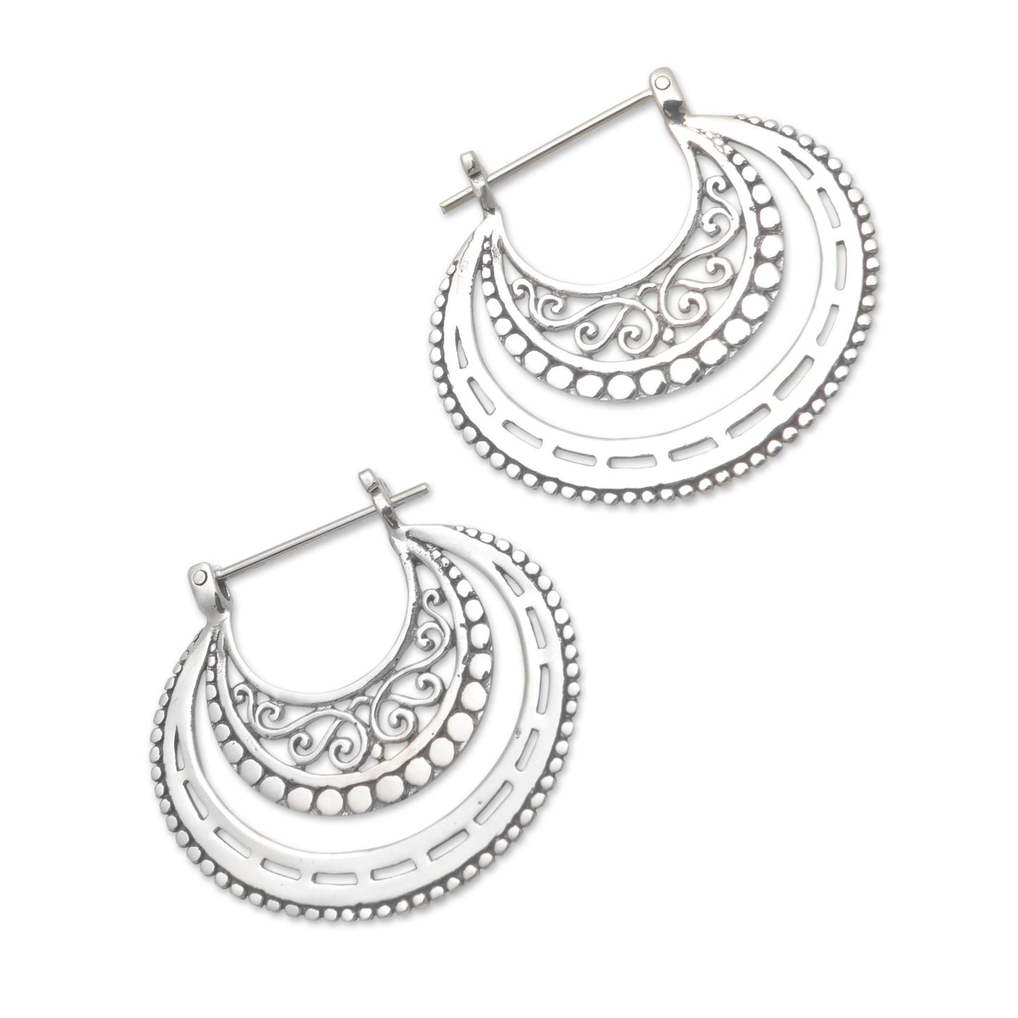 Amazing Curves Balinese Sterling Silver Hoop Earrings