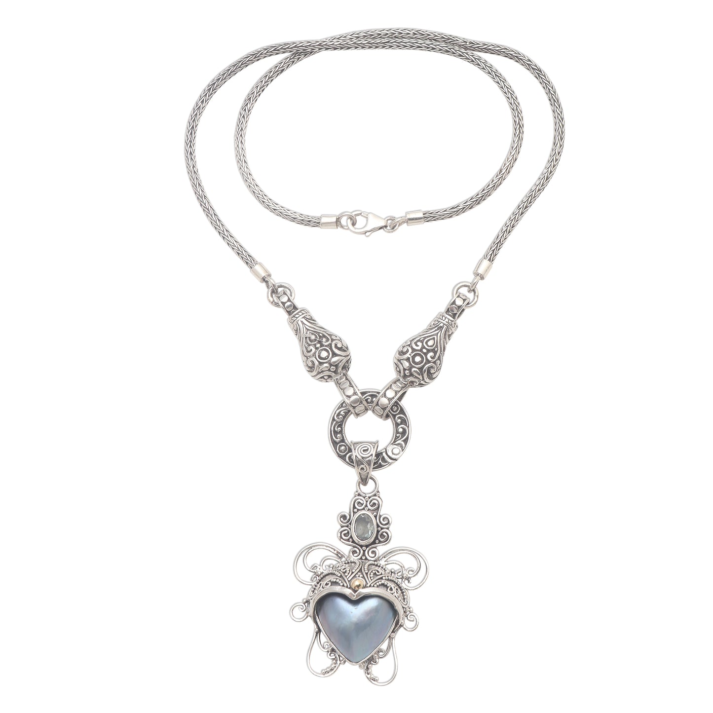 Badung Blue Blue Cultured Mabe Pearl Necklace with Blue Topaz