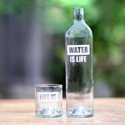 Water is Life Upcycled Bottle Carafe and Glass Set Crafted in Bali