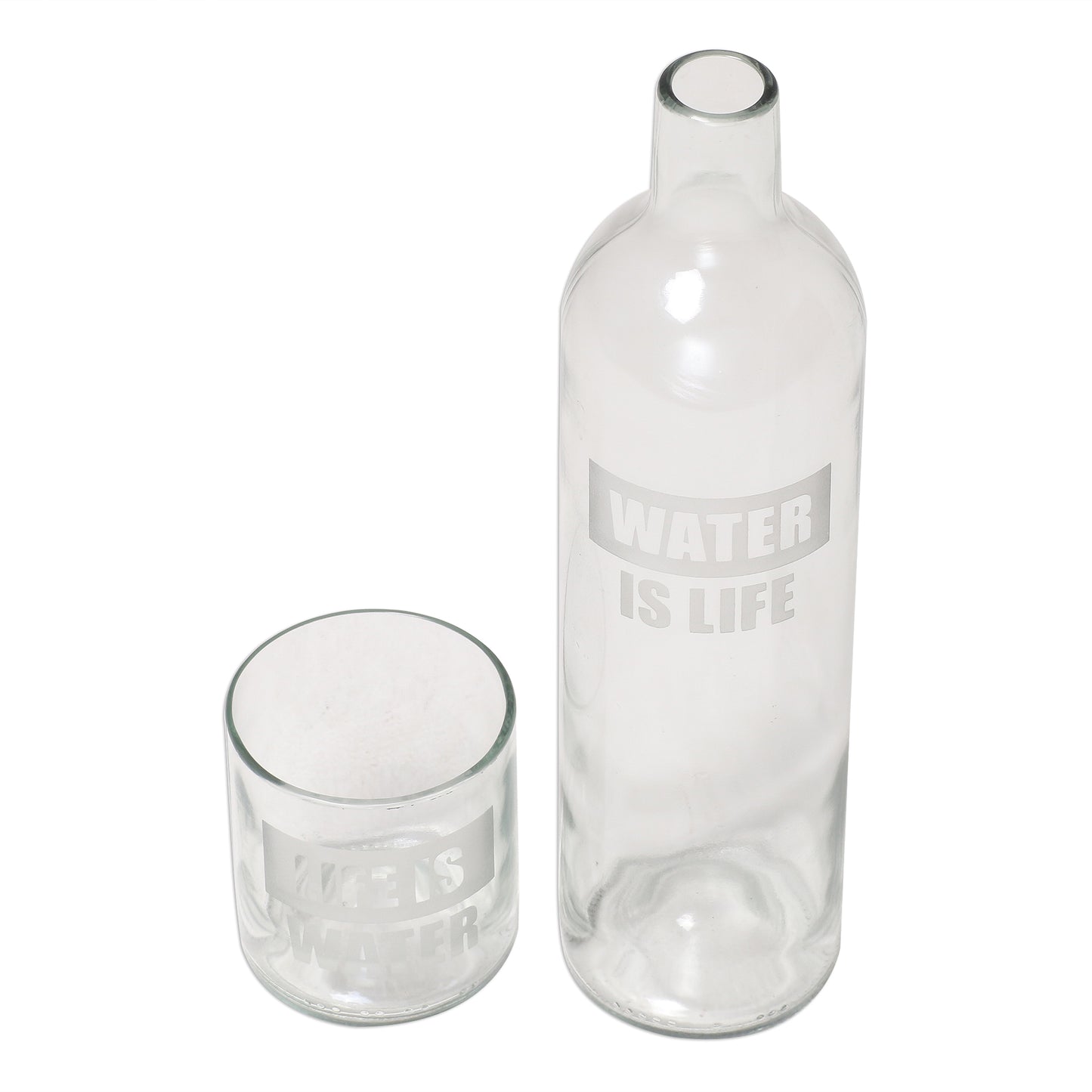 Water is Life Upcycled Bottle Carafe and Glass Set Crafted in Bali