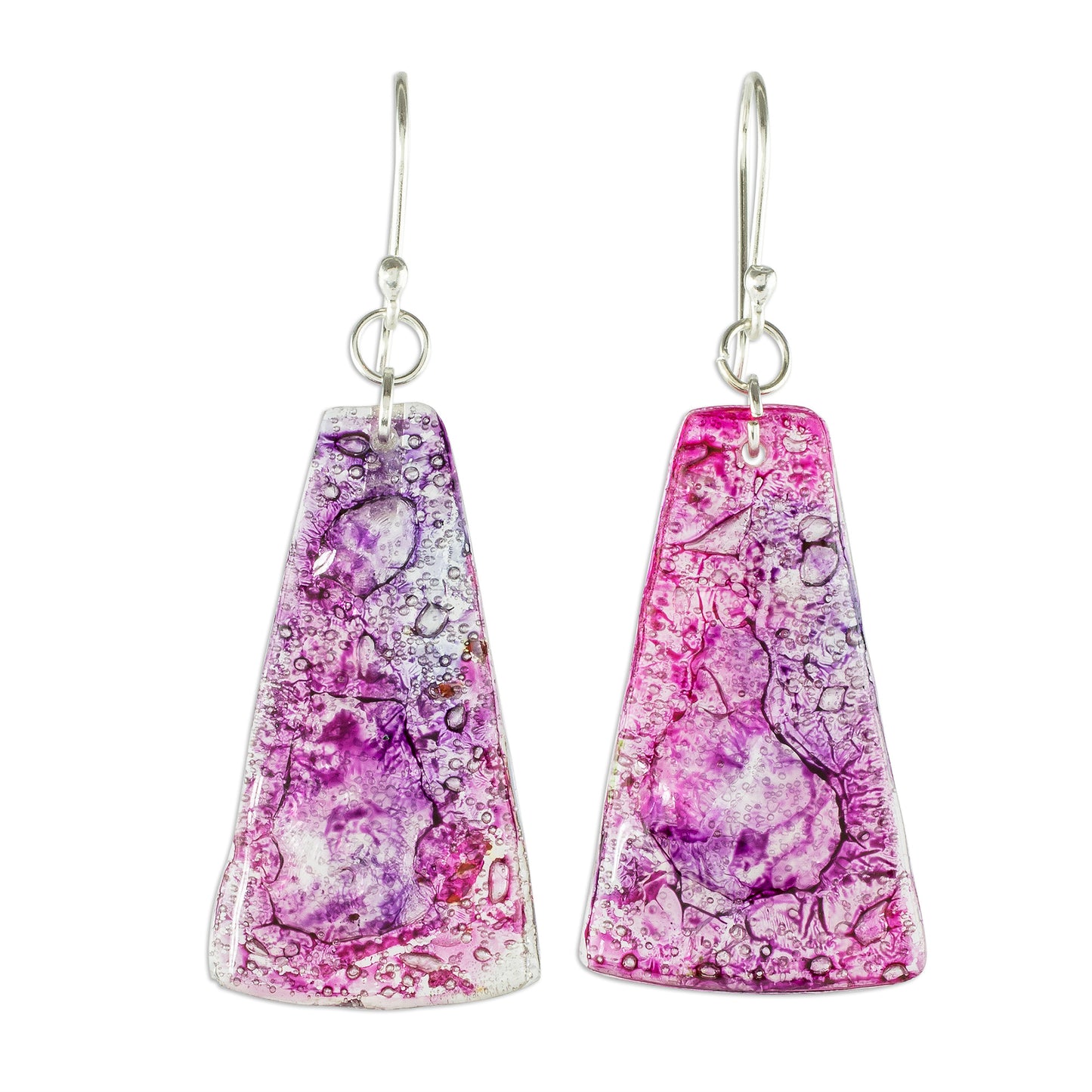 Orchid Polygons Recycled CD Dangle Earrings in Pink and Purple