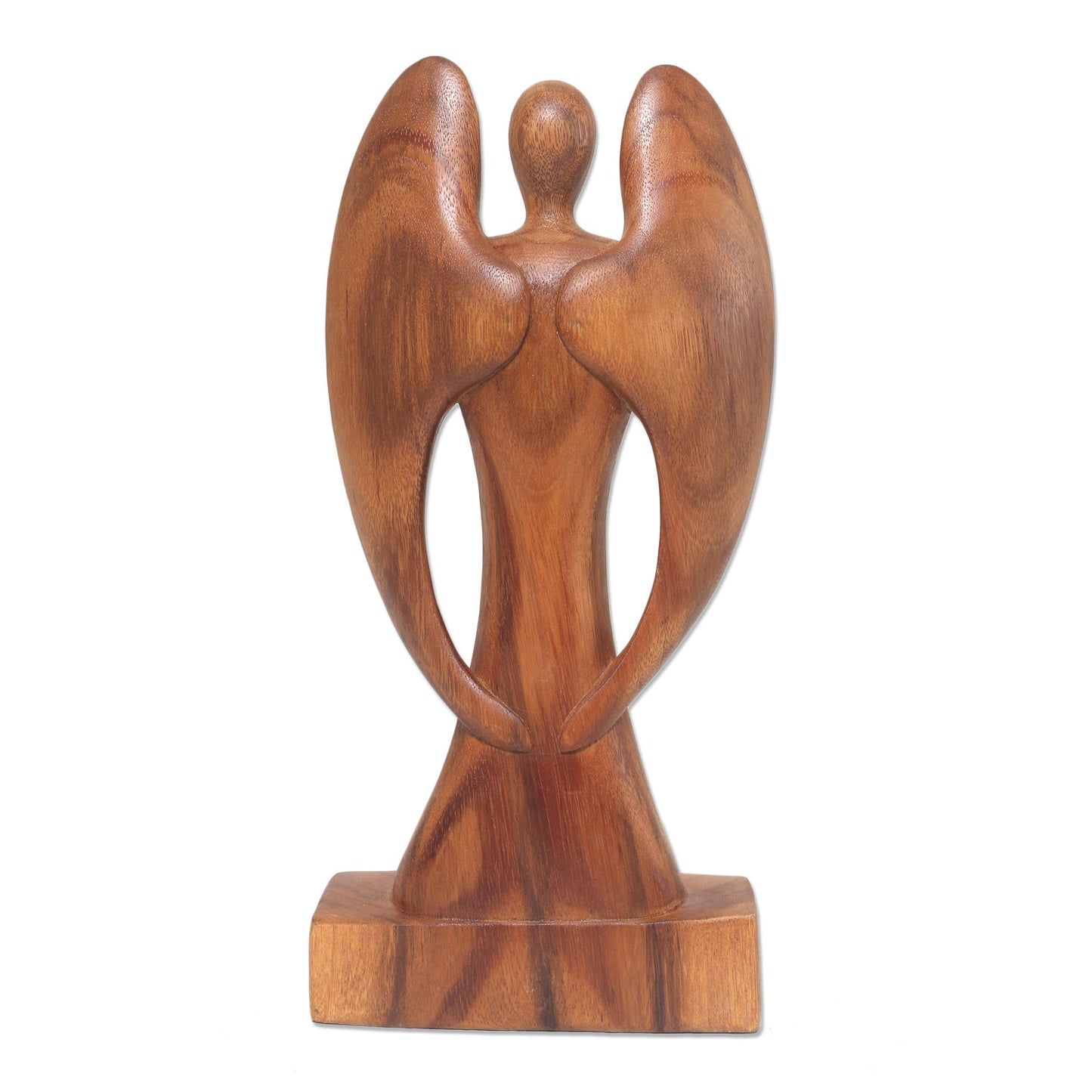 Guardian Angel Hand Carved Wood Angel and Baby Sculpture