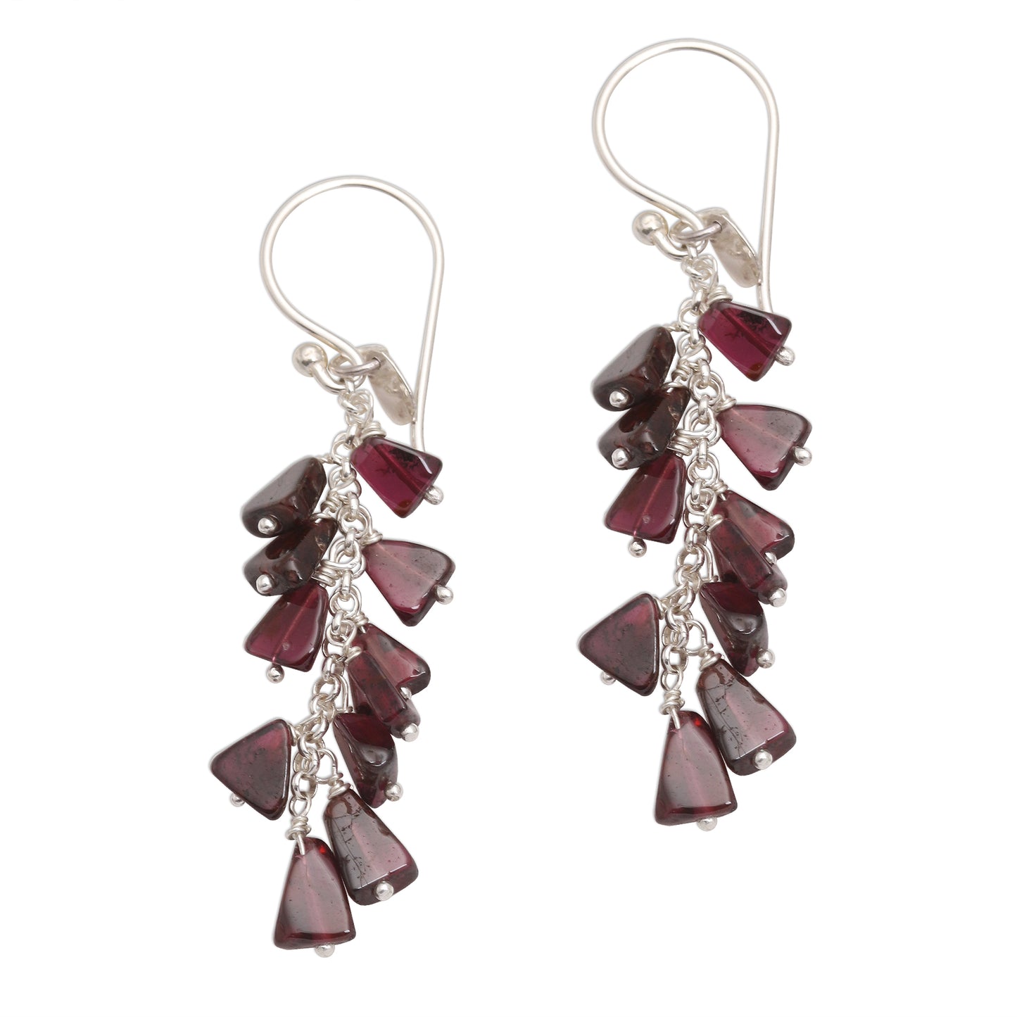 League of Light Garnet Bead Sterling Silver Cluster Waterfall Earrings